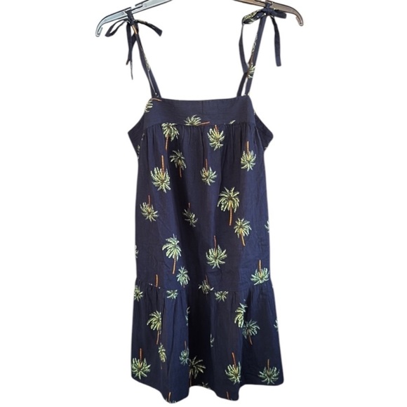 NWT LOFT Beach Gauze Tiered Palm Tree Tie Strap Swing Dress Blue Size Large - Picture 4 of 13